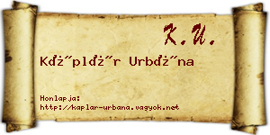Káplár Urbána névjegykártya